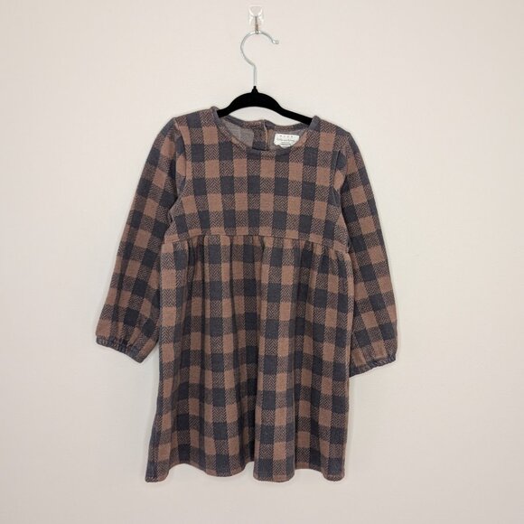 💜 2 for 30 💜 Rise Little Earthling Brown Black Buffalo Check Dress - Picture 1 of 3